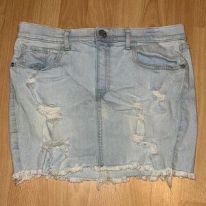 Express Light Blue Distressed Mini Skirt